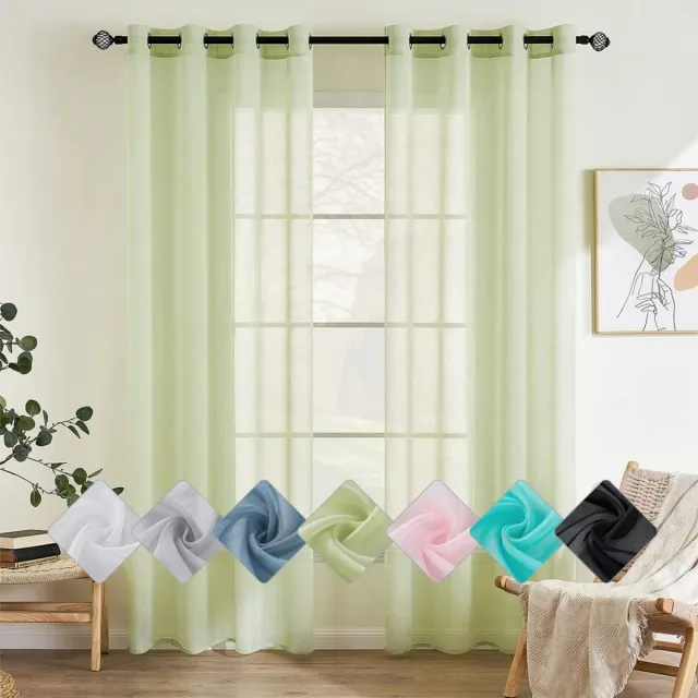 Unyqoos Transparante Luchtige Voile Gordijnen Set met Ingestanste Ringen voor Slaapkamer of Woonkamer, Groen