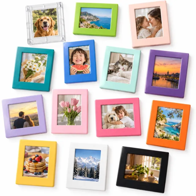 SWGOTA Magnetische mini-fotolijsten, 10 stuks, 65 x 88 mm, willekeurige kleurenmix, rechthoekige ABS koelkastlijsten zonder glas Meerkleurig