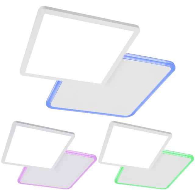 JUST LIGHT LED plafondlamp kleurwissel rechthoekige dimbaar met afstandsbediening RGB plafondlamp, CCT, achtergrondverlichting, draaibaar, 22W 1200Lm, LxBxH 45,3x45,3x7,5 cm zilver