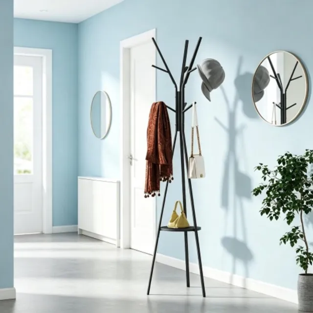 Rolipo Kapstok-Kapstok Met Plank-Staande Kapstok Met 9 Haken-Vrijstaand Voor Hal En Slaapkamer-45 X 45 X 180 Cm-Zwart
