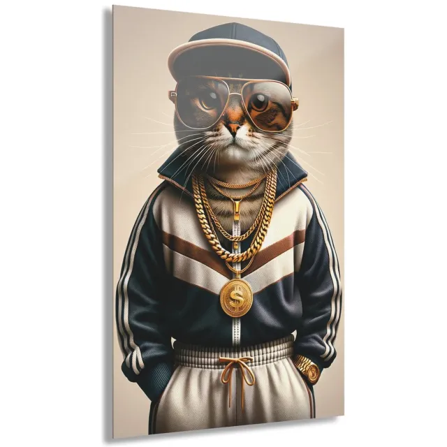 Myfinto Indoorart - Glasschilderij G-cat 80x120 CM - Afbeelding op plexiglas - Inclusief montagemateriaal bruin, goud, blauw, grijs