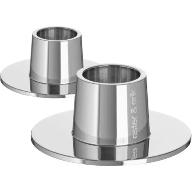 Ester & Erik Ester Erik Candle Holder Shiny Silver Medium - 2 Stuks Silver Shiny