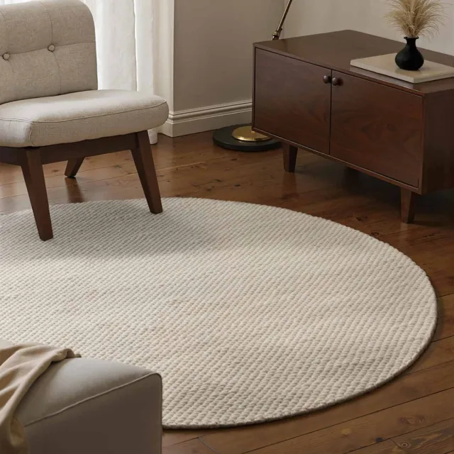 Elle Decoration Lyon rond wollen vloerkleed Beans Naturel/Crème - Rond 160 Ø - (M) Beige