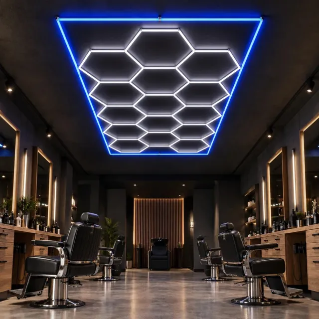 Dita Hexagon LED Verlichting - Wit Licht met Blauwe Buitenrand - Hexagon LED Panelen - Garage Verlichting - Kapsalon Verlichting - Barbershop Verlichting - Auto Detailing - Salon Verlichting - LED Plafondverlichting - HLT1PCBLUE