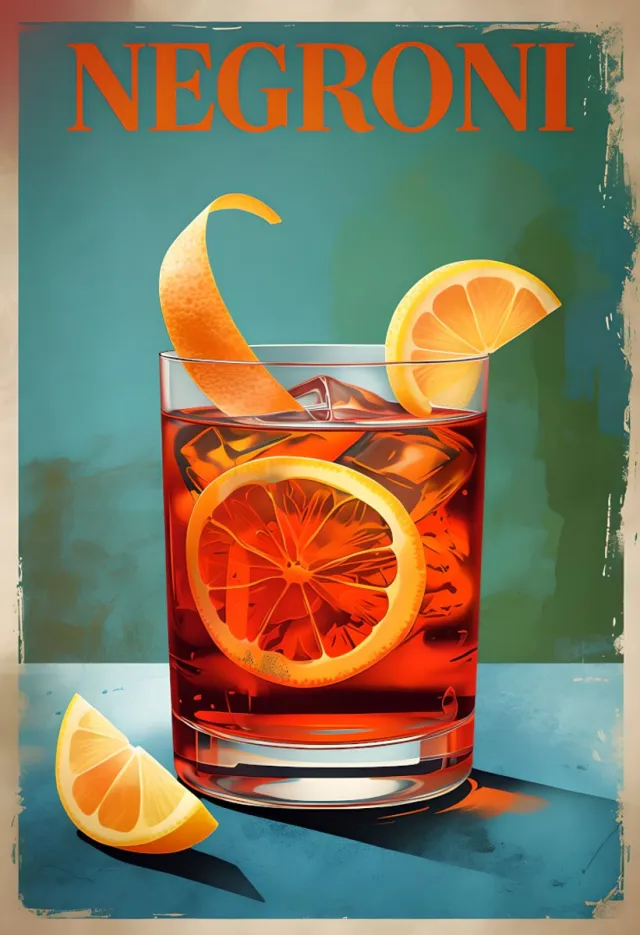 Negroni Vintage Cocktail Art Poster (A4, glanzend fotopapier) Amber