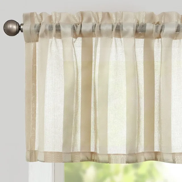 Ibenzoa Transparante Keukengordijnen met Strepen voor Kleine Ramen, Eenvoudig en Elegant Design, Beige, 130x35 cm