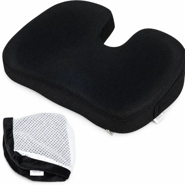 Lifetec Premium ® Stuitkussen Cool - Ergonomisch Zitkussen - Orthopedisch Wigkussen - Zitring - Donut Ringkussen - Stuitje - Decubitus Zwart Cool