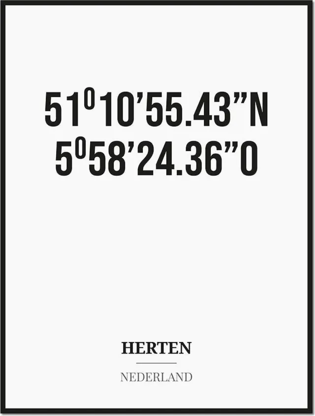 Studio216 Poster/kaart HERTEN met coördinaten zwart, wit