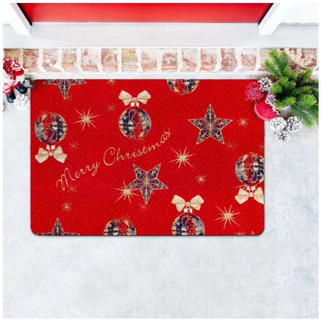 ANRO Merry Christmas Kerst vloerkleed Rood 60x90 cm - Glitter