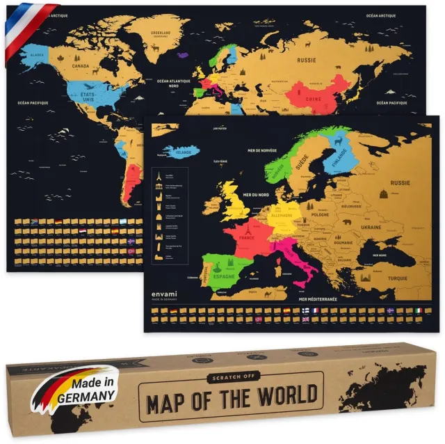 Duraxl Wereldkaart - Krasposter - 68 x 43 cm - Goud