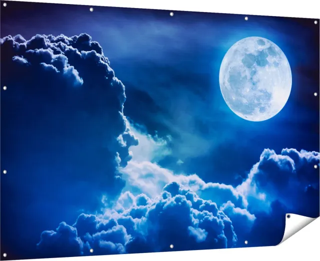 Gards Tuinposter Volle Maan bij Wolken - 180x120 cm - Tuindoek - Tuindecoratie - Wanddecoratie buiten - Tuinschilderij Multikleur