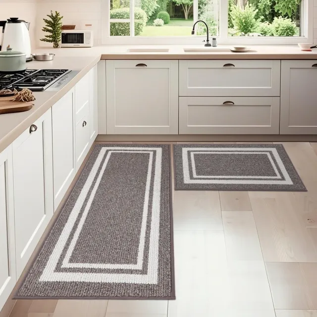 Ibenzoa Antislip Keukenlopers Set van Twee, Wasbare Tapijten voor Keuken, Bruin, Waterabsorberend en