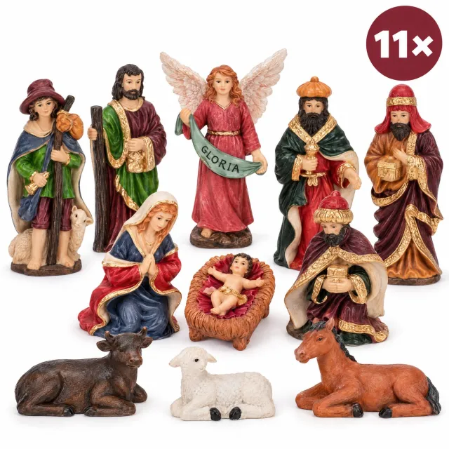 Levano Kerststal Figuren - 11 stuks - Kerstfiguren Binnen - Kerstbeeldjes - Kerstgroep - Kerstbeelden - Kerststal Beeldjes - Kerststallen - Drie Koningen - Kribbe - Kindje Jezus - Kerstversiering Binnen - Kerst Beeldjes - Kerstdecoratie