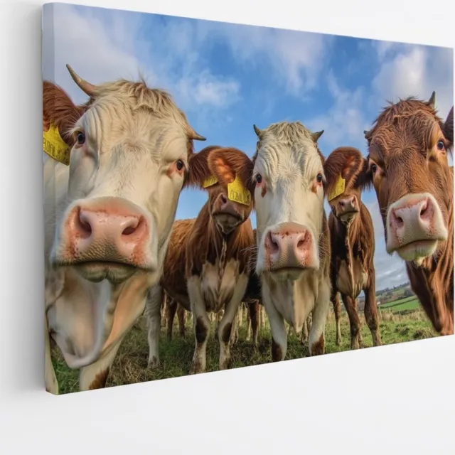 Saammp Canvas Schilderij - Koeien van dichtbij in de wei - Dieren - Natuur - 100x75 - Foto op canvas - Wanddecoratie - Muurdecoratie Woonkamer - Slaapkamer decoratie - Canvas Print Multicolor