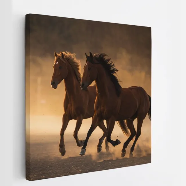 Saammp Canvas Schilderij - 2 Paarden in de Natuur - Dieren - 100x100 - Foto op canvas - Wanddecoratie - muurdecoratie Woonkamer - Slaapkamer decoratie - Canvas Print Multicolor