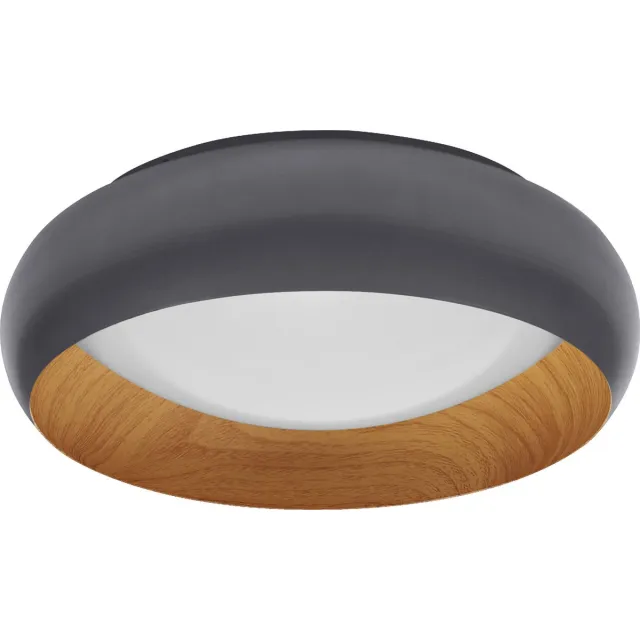 LEDVANCE ORBIS Livia LED plafondlamp met metalen ring, grijs/hout decor, 16W, 750lm, 3000K, 300mm, 830 vriendelijk warm wit, dimbaar in 3 niveaus door te klikken, IP20, inclusief schroeven/pluggen Grijs|Houtdecor