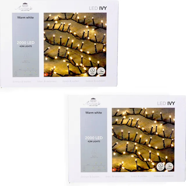 Anna's Collection Kerstverlichting Ivy - 2x - 2000 led lampjes - warm wit - 42 meter - lichtsnoer - kerstlampjes - kerstboomverlichting