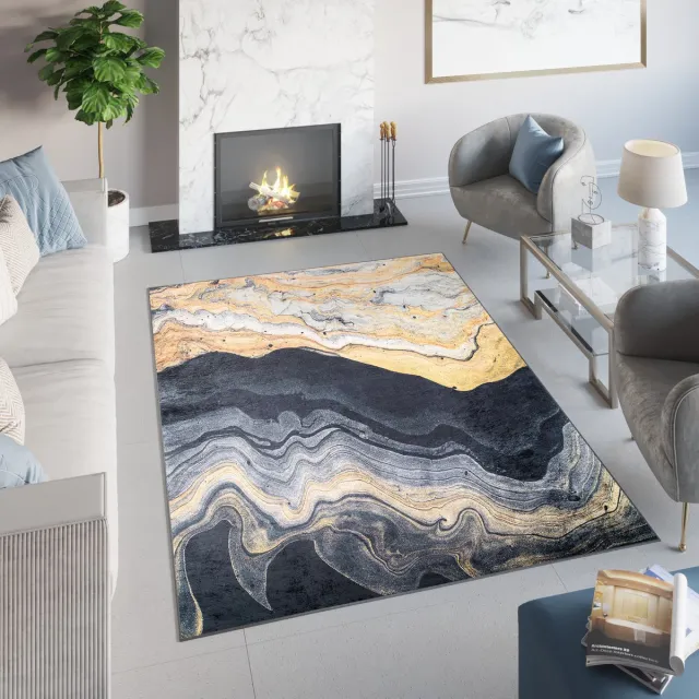 Tapiso Toscana Vloerkleed Grijs Gouden Agaat Antislip Tapijt Grijs Gouden 1