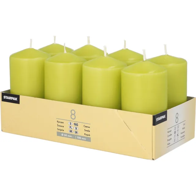 Conpax Candles Stompkaarsen/zuilkaarsen set van 8x - lime groen - D5 x H10 cm - 16 branduren
