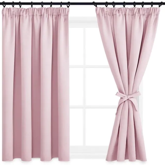 Ibenzoa Zwarte Blinder Gordijnen met Ruffle Tape en Sluitbanden - Set van 2, 137 x 167 cm, Lichte Roze Kleur