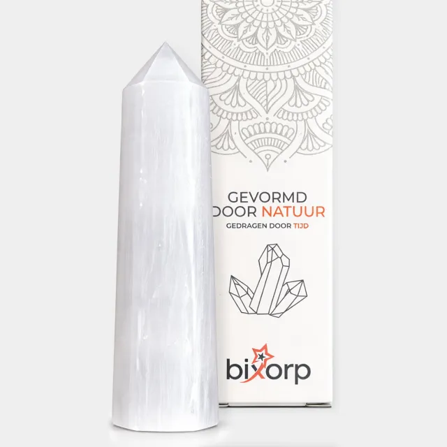 Bixorp Gems Edelsteen Punt van Seleniet - Edelstenen Obelisk - Decoratieve Toren van 100% Natuurlijke Edelsteen - 6 tot 8cm