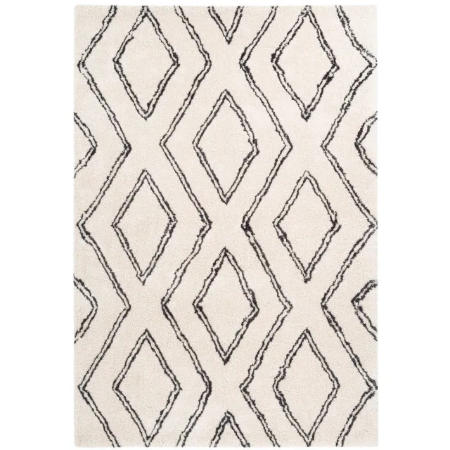 Padiro knus hoogpolig vloerkleed 160 x 230 cm - crème / offwhite - modern geometrisch patroon - voor vloerverwarming - van polyester en katoen