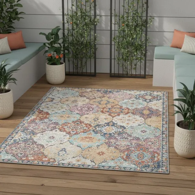 TapisTrend Oosters tapijt Multicolor Vintage, veelkleurig met bloemenpatronen, geschikt voor binnen en buiten, ideaal voor de woonkamer, het terras