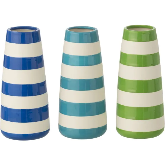 J-Line vaas Gestreept - porselein - groen/blauw - large - set van 3