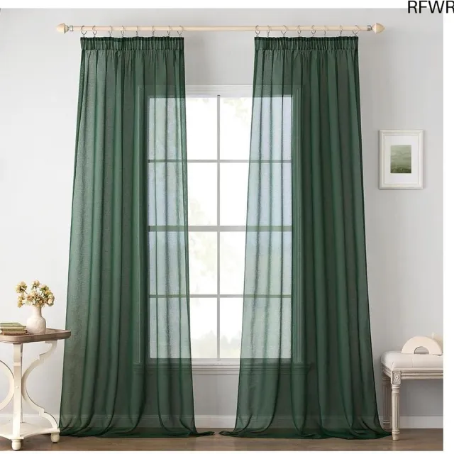 RFWR Transparante Voilegordijnen Set van 2 - Donkergroen 140 x 215 cm - Luchtige en Decoratieve Polyester Gordijnen voor Slaapkamer en Woonkamer