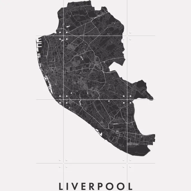 IXXI Liverpool City Map, Kunst in Kaart - 60 x 80 cm - Grote wanddecoratie en posters - Abstract, Grafisch Ontwerp, Minimalisme, Woonkamer Zwart / Monochroom / Zwart en wit