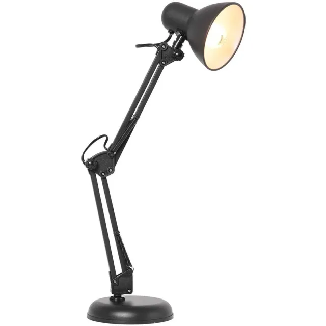 Mexlite Tafellamp Study 3456ZW - Zwarte metalen bureaulamp, verstelbaar in hoogte van 30 cm tot 54,5 cm, stoer design, Mexlite