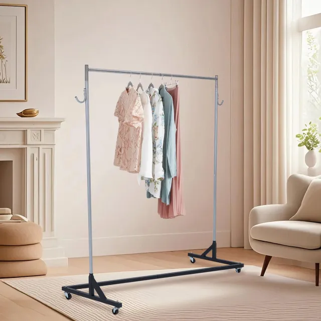 Triumpunpre Kledingrek Met Zijhaken - 165x61x180cm - Z-Vormig - Metalen Kledingstandaard - Stofkap - Ruimtebesparend - Halrek Met Remwielen - Voor Woonkamer En Winkel - Zwart