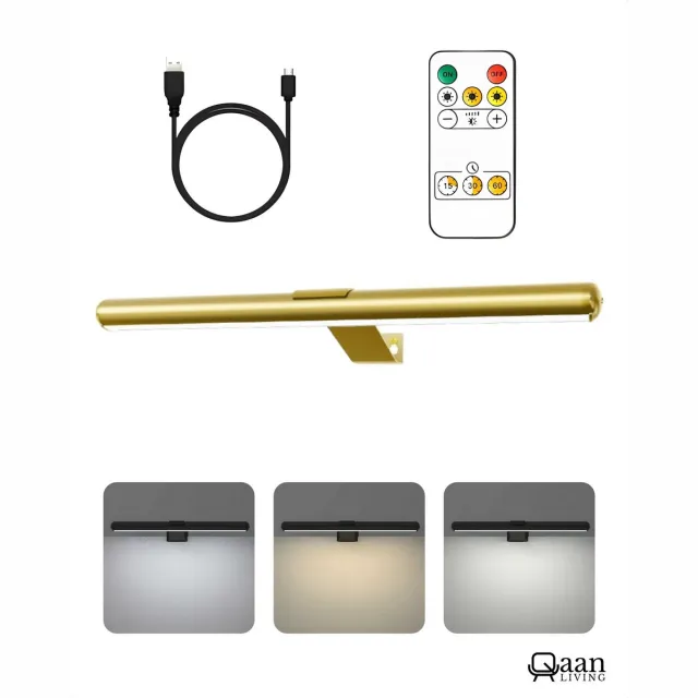 KAIA Oplaadbare Schilderijverlichting Extra Breed- Draadloze Wandlamp - Draadloze Schilderijverlichting Oplaadbaar - Touch en remote - Dimbaar LED 3000K/4000K/6500K - Oplaadbare Schilderijlamp Snoerloos - Sterke Accu Schilderijlamp - Goud