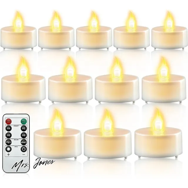 Mrs. Jones Led theelichtjes met timer afstandsbediening vlamloze ledkaarsen elektrische flikkerende theelichtjes op batterijen voor thuis kamer tafel Halloween kerstdecoratie 12 stuks . multi color