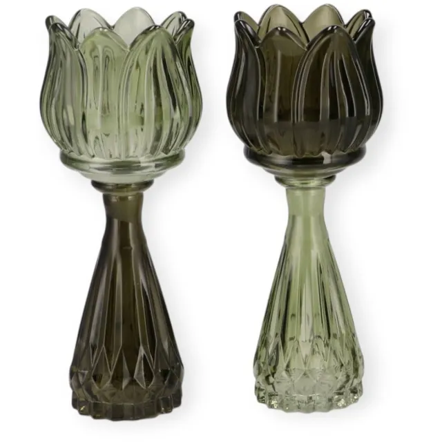 DK design Daan Kromhout - Waxine houders - Kaarsenhouders - Set van 2 - Tulp - Glas - Groen Mix - 7x18cm