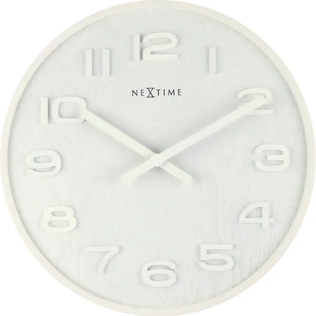 NeXtime Wandklok - 35 cm - Hout - Wit - 'Wood Wood Medium'