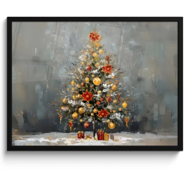 FrameYourWall Poster in lijst - Fotolijst 70x50 cm - Posters - Kerstboom - Cadeaus - Rood - Goud - Posterlijst zwart - Decoratie - Wanddecoratie woonkamer - Muurdecoratie slaapkamer - Kerstversiering - Kerstdecoratie voor binnen - Kerstmis