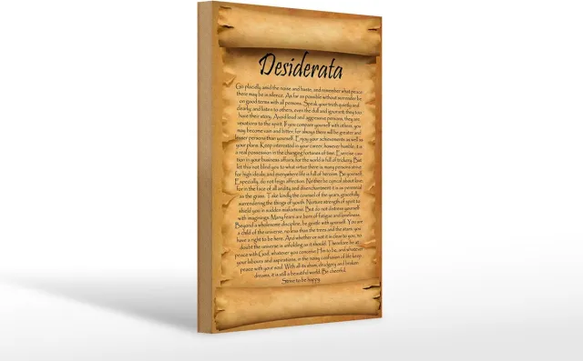 Femer Houten bordje met engels tekst 20x30cm Desiderata gedicht beige