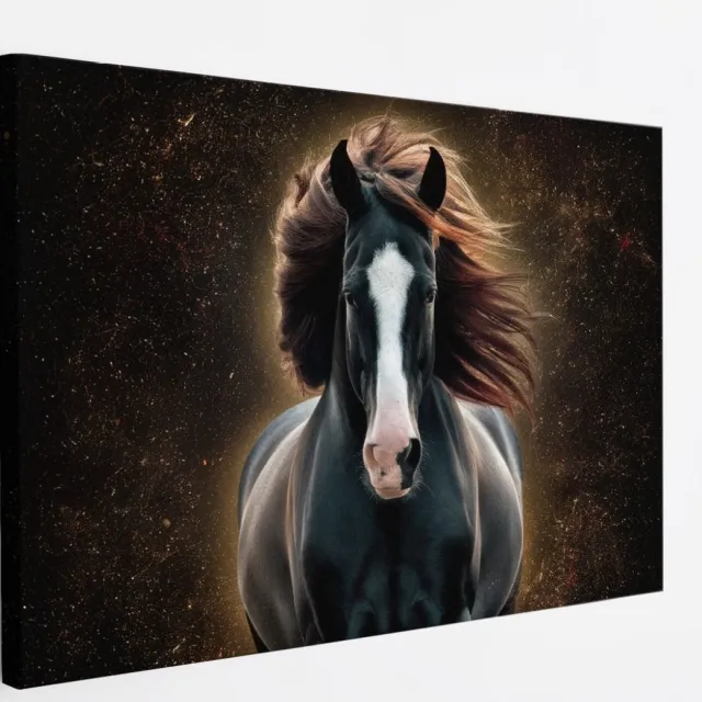 Saammp Canvas Schilderij - Paard - portret - Dieren - Natuur - 60x40 - Foto op canvas - Wanddecoratie - muurdecoratie Woonkamer - Slaapkamer decoratie - Canvas Print Multicolor