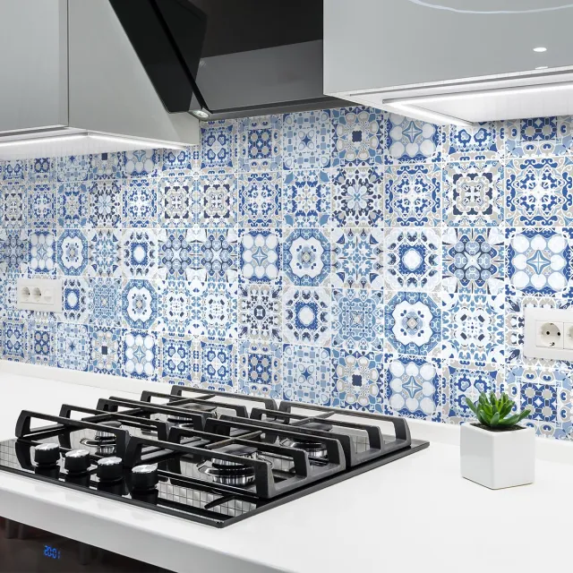 Ambiance Sticker Zelfklevende tegelmuurstickers voor keuken en badkamer - 24 cementtegelstickers, Azulejos Triano-stijl - 24 stickers, 15x15 cm Multi color