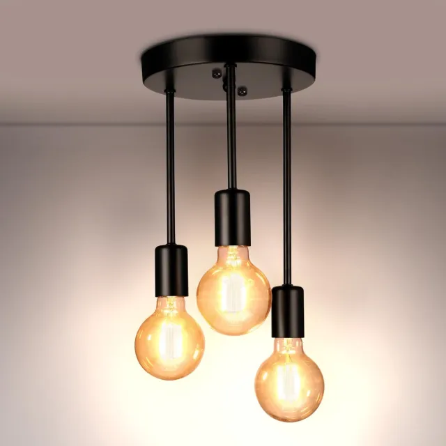 Unyqoos Vintage Zwarte Plafondlamp met 3 Verwisselbare E27 Spots voor Diverse Ruimtes