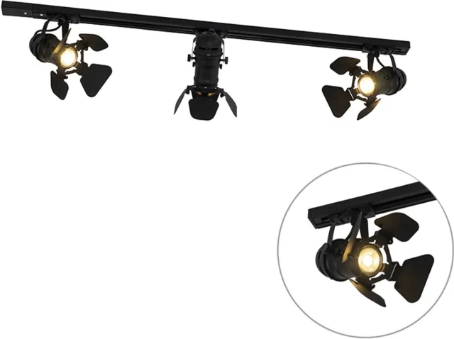 QAZQA movie - Moderne Spot railsysteem verlichting, railverlichting geschikt voor led - 3 lichts - L 100 cm - Zwart - Woonkamer | Slaapkamer | Keuken