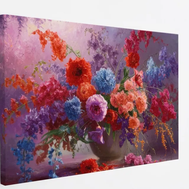 Saammp Canvas Schilderij - Abstract Bloemenschilderij - Natuur - Abstract - 100x75 - Foto op canvas - Wanddecoratie - Muurdecoratie Woonkamer - Kantoor Decoratie Multicolor