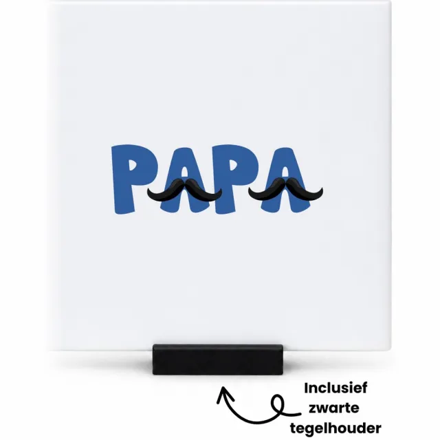 Hacebo Papa met 2 snorren tegeltje met tegelhouder - Papa - Liefste papa - tegeltjes met tekst - Vaderdag cadeautje - Cadeau voor papa - Verjaardag - Geschenk - Cadeau - Gift - spreuktegels - 10.8x10.8 CM Wit
