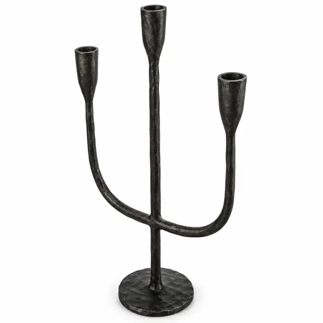 Cheqo Kandelaar Zwart voor 3 Dinerkaarsen - 3-Armige Kandelaar - Metalen Kaarsenhouder - Kaarsenstandaard met Ruige Afwerking - Zwarte Tafeldecoratie - Tafelstuk voor de Eettafel - Vensterbank Decoratie - Kerstdecoratie - Woondecoratie
