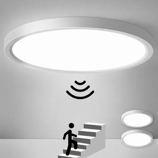 LOVHAUS 2x LED Plafonnière 24W met Bewegingssensor – 4000K – Voor Gang, Berging en Kelder Wit