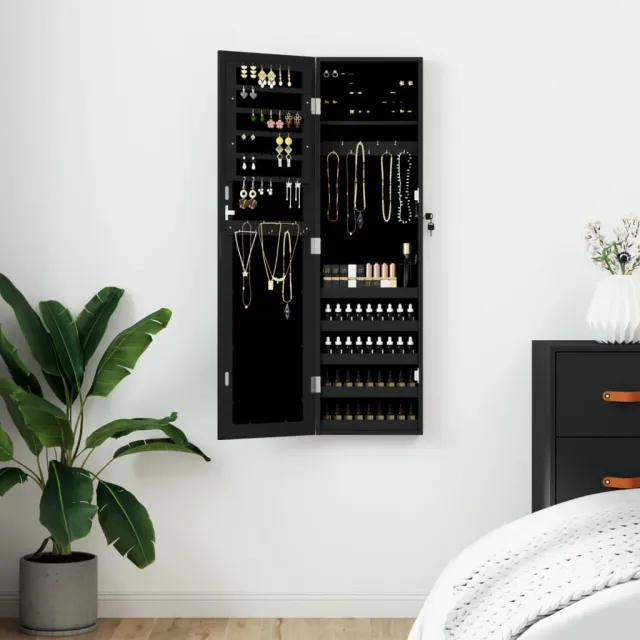 vidaXL Sieradenkast met spiegel wandgemonteerd 30x8,5x106 cm zwart