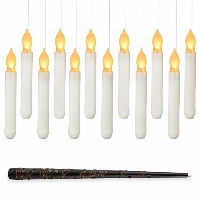 SWGOTA led kaarsen, set van 12 met toverstaf-afstandsbediening, geel flikkerlicht, cilindervormig en hangend, voor verjaardagen en Halloween Wit