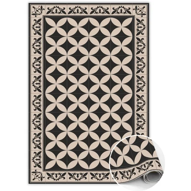 TULUP Vinyl Tapijt - Spaanse tegels Vinylmat - 80 x 120 cm - Zwart En Beige Vinylmat - PVC Floor Mat - PVC Vloer Mat - Slaapkamertapijt - Keukentapijt Zwart en Beige Spaanse Tegels