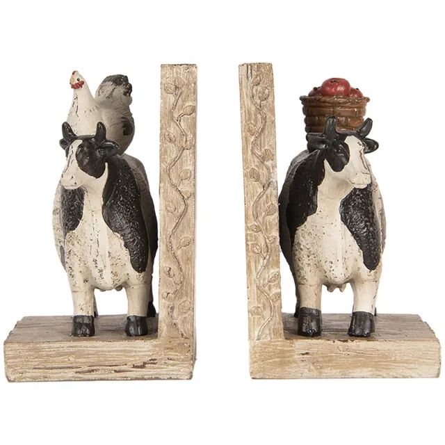 Clayre & Eef Boekensteunen Set van 2 Koe 17x10x14 cm Bruin Kunststof